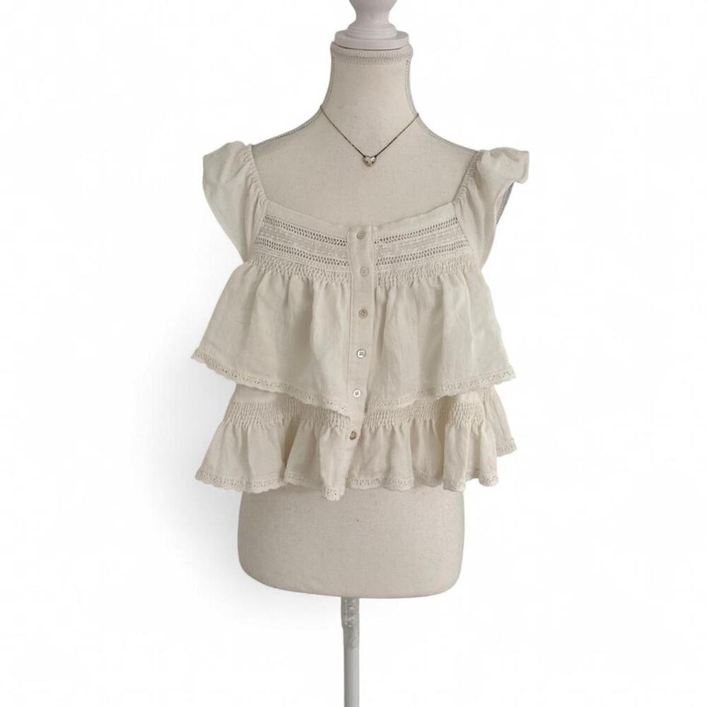 Entro White Cute Cottage Core Button Ruffled Hem Tiered Tank Top Size Small - Picture 1 of 4